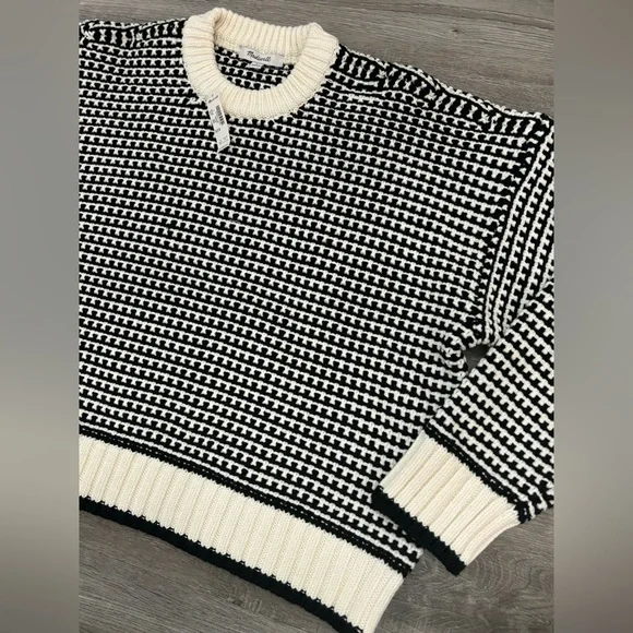 Madewell Textured-Stitch Crewneck Sweater 100% Cotton in Ivory And Black Stripe - Picture 6 of 13